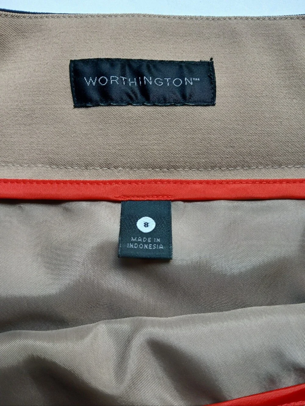 Worthington Womens Skirt Size 8 Tan Black Striped Waist, Lined, Career, Work